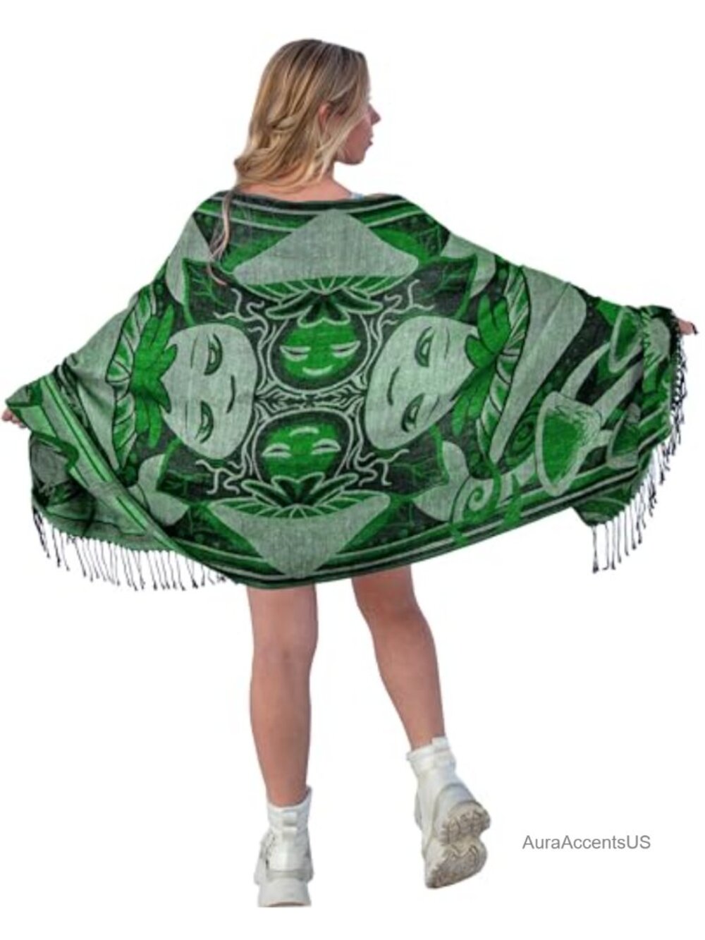 Pashmina Shawl Wrap Fringed Viscose Acrylic Reversible Paisley Large